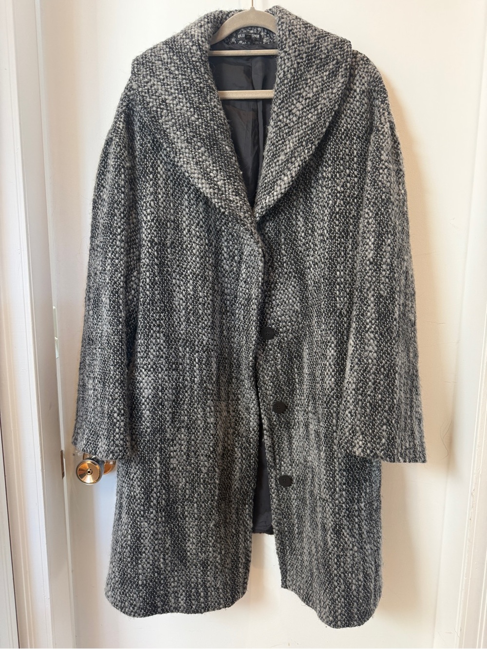 Eileen Fisher XL 100% Wool Boucle Long Coat Charcoal Grey Oversized